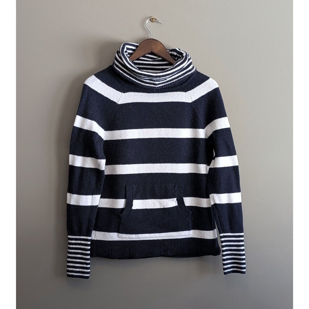 LOFT Women’s Small Blue White Striped Cowl Neck Sweater Knit Pullover Soft S